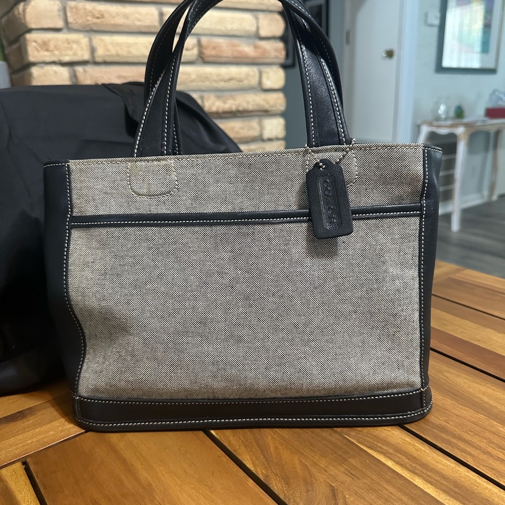 Coach Bleeker Beige Tweed with Black Leather Trim Satchel